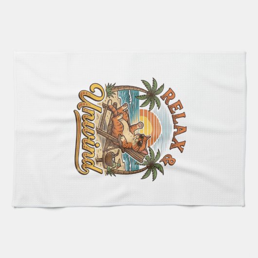 Linge De Cuisine Relax & Unwind Chat de Plage Design de Gravure Vin (Horizontal)
