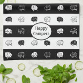 Linge De Cuisine Remorque Retro RV Happy Campers Black & White (Plié)