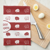 Linge De Cuisine Remorque Retro RV Happy Campers en rouge foncé et  (Quart Plié)