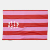 Linge De Cuisine 'Remue plus, inquiète moins.' Rayure moderne rouge (Horizontal)