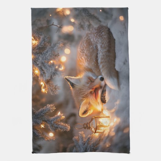 Linge De Cuisine Renard couché sous Branches neigeuses (Vertical)