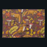 Linge De Cuisine Renards d'automne sur chocolat brun<br><div class="desc">Faune et flore boisées d'automne peintes à la main - renards,  feuilles forestiers,  champignons et baies</div>