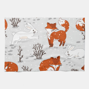 Linge De Cuisine Renards d'hiver Bunny Motif sans couture