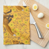 Linge De Cuisine Renards et boutons d'or sur orange (Quart Plié)