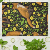 Linge De Cuisine Renards et papillons sur le noir (Plié)