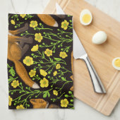 Linge De Cuisine Renards et papillons sur le noir (Quart Plié)