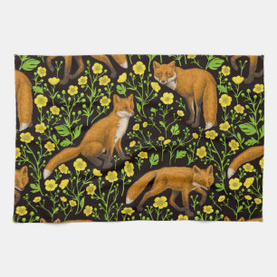 Linge De Cuisine Renards et papillons sur le noir