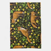 Linge De Cuisine Renards et papillons sur le noir (Vertical)