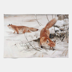 Linge De Cuisine Renards roux dans la neige d'hiver (par Wilhelm Ku