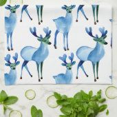 Linge De Cuisine Renne Bleu de Noël (Plié)