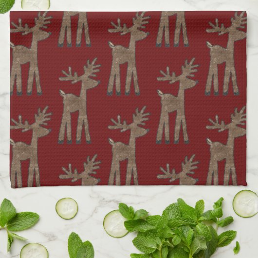 Linge De Cuisine Renne de Noël Rouge (Plié)
