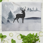 Linge De Cuisine Rennes dans l'Aquarelle gris sauvage Noël (Plié)