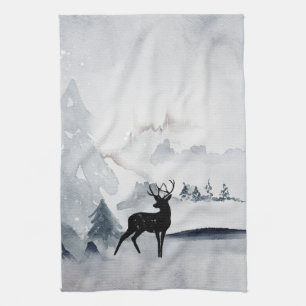 Linge De Cuisine Rennes dans l'Aquarelle gris sauvage Noël