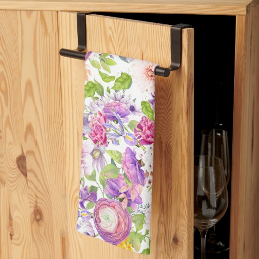 Linge De Cuisine Renoncules et Roses printanières (Pliage en tiers)