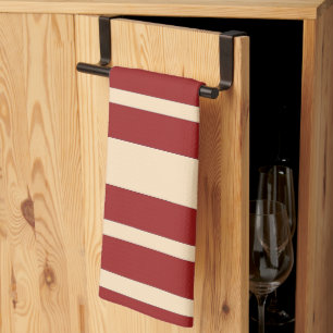 Linge De Cuisine Répétition de larges rayures rouges foncé et crème