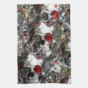 Linge De Cuisine Répétitions d'histoire, motif rose de crâne