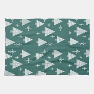 Linge De Cuisine Retro 1950 Arbres de Noël Vert Turquoise