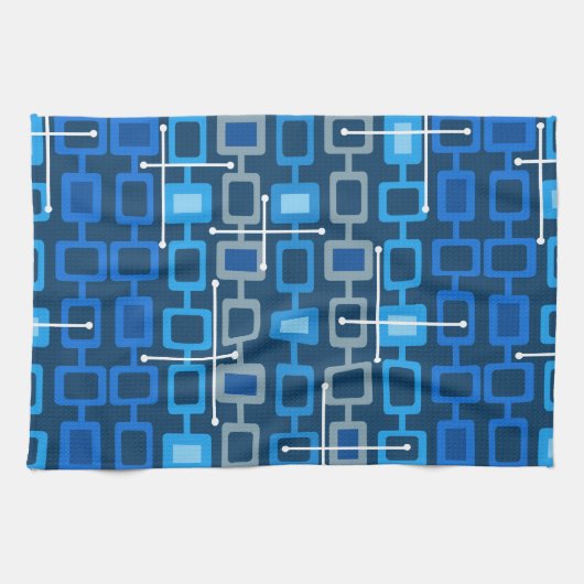 Linge De Cuisine Retro 1950s Motif géométrique bleu (Horizontal)