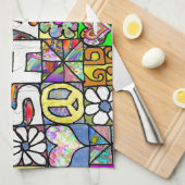 Linge De Cuisine Retro 60s Psychedelic Shalom LOVE (Quart Plié)