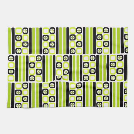 Linge De Cuisine Retro Atomique Carrés lignes Chartreuse (Horizontal)