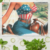 Linge De Cuisine Retro Belle Cowgirl Pin Up (Plié)