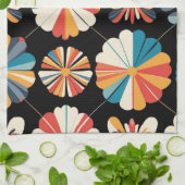 Linge De Cuisine Retro Black Rainbow geometric Flowers Pattern (Plié)