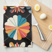 Linge De Cuisine Retro Black Rainbow geometric Flowers Pattern  (Quart Plié)