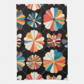 Linge De Cuisine Retro Black Rainbow geometric Flowers Pattern (Vertical)