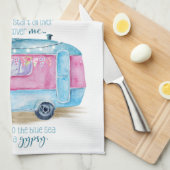 Linge De Cuisine Rétro bleu Glamper rose et blanc de | de caravane (Quart Plié)