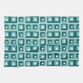 Linge De Cuisine Retro Blue Geometric Squares Pattern (Horizontal)