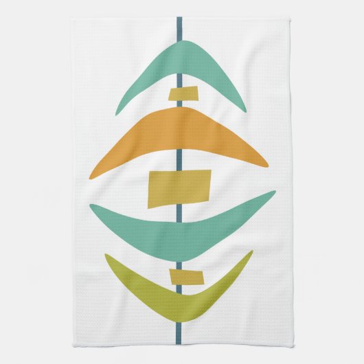 Linge De Cuisine Rétro Boomerang Aqua Orange Vert milieu du siècle (Vertical)