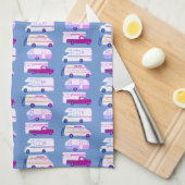 Linge De Cuisine Rétro Camper Motorhome RV Vanlife Blue Purple (Quart Plié)