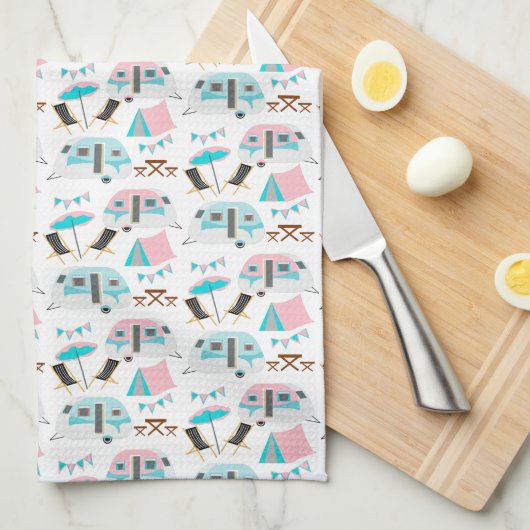 Linge De Cuisine Retro Caravan Camping Cute Motif (Quart Plié)