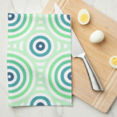 Linge De Cuisine Retro Circulaire Geometric Pattern en Green & Blue (Quart Plié)
