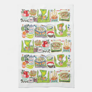 Linge De Cuisine Retro Cuisine Cuisinière Livre Illustration Vert c