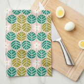 Linge De Cuisine Retro Été vert & rose floral rayé (Quart Plié)