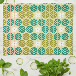 Linge De Cuisine Retro Été vert & rose floral rayé
