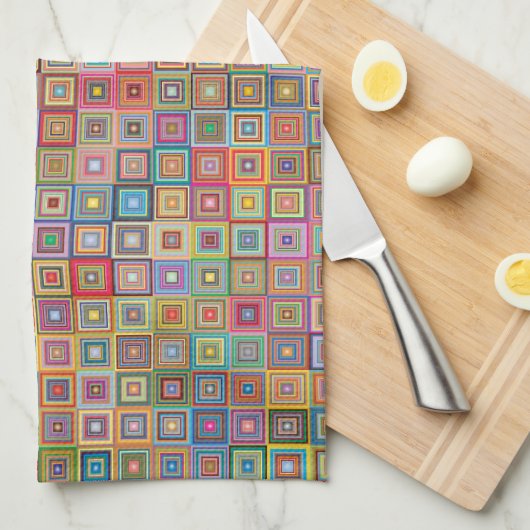 Linge De Cuisine Retro Geometric Square Tile Pattern (Quart Plié)