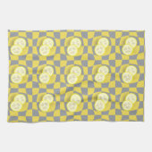 Linge De Cuisine Retro Gris Jaune Citron Tranches Motif de fruits (Horizontal)