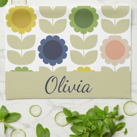 Linge De Cuisine Retro Groovy Summer Flowers Stems (Plié)