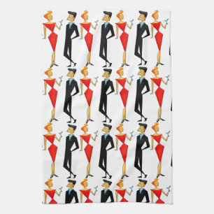 Linge De Cuisine Retro les années 50 Couple Black Cocktails Party