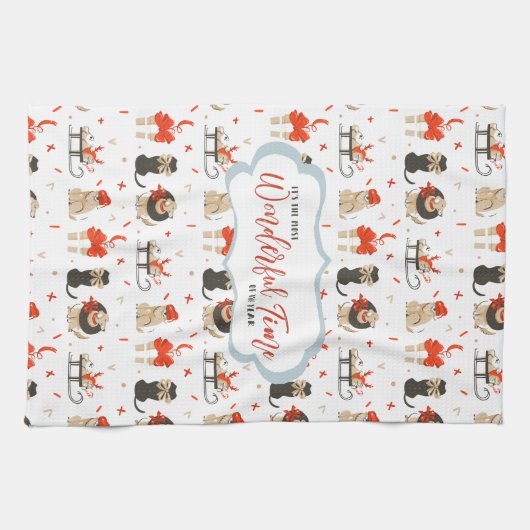 Linge De Cuisine Retro Mi-Siècle moderne Noël vacances (Horizontal)