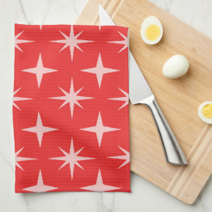 Linge De Cuisine Retro Mid Century Atomic Stars Motif sur Red