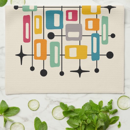 Linge De Cuisine Retro Mid-Century Moderne Abstrait (Plié)