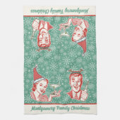 Linge De Cuisine Retro Midsiècle moderne Noël Nom de famille (Vertical)