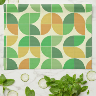 Linge De Cuisine Rétro milieu du siècle Géométrique floral vert