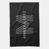 Linge De Cuisine Retro Moderne Nom/s Monogramme modifiable Noir et  (Vertical)