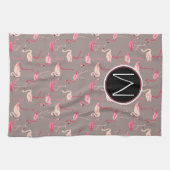 Linge De Cuisine Rétro monogramme des Flamants roses | (Horizontal)