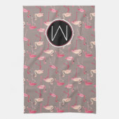 Linge De Cuisine Rétro monogramme des Flamants roses | (Vertical)