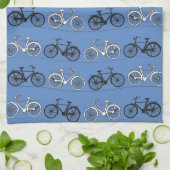 Linge De Cuisine Rétro motif bleu de bicyclette (Plié)